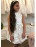 Ivory Floral Lace Knee Length Flower Girl Dress